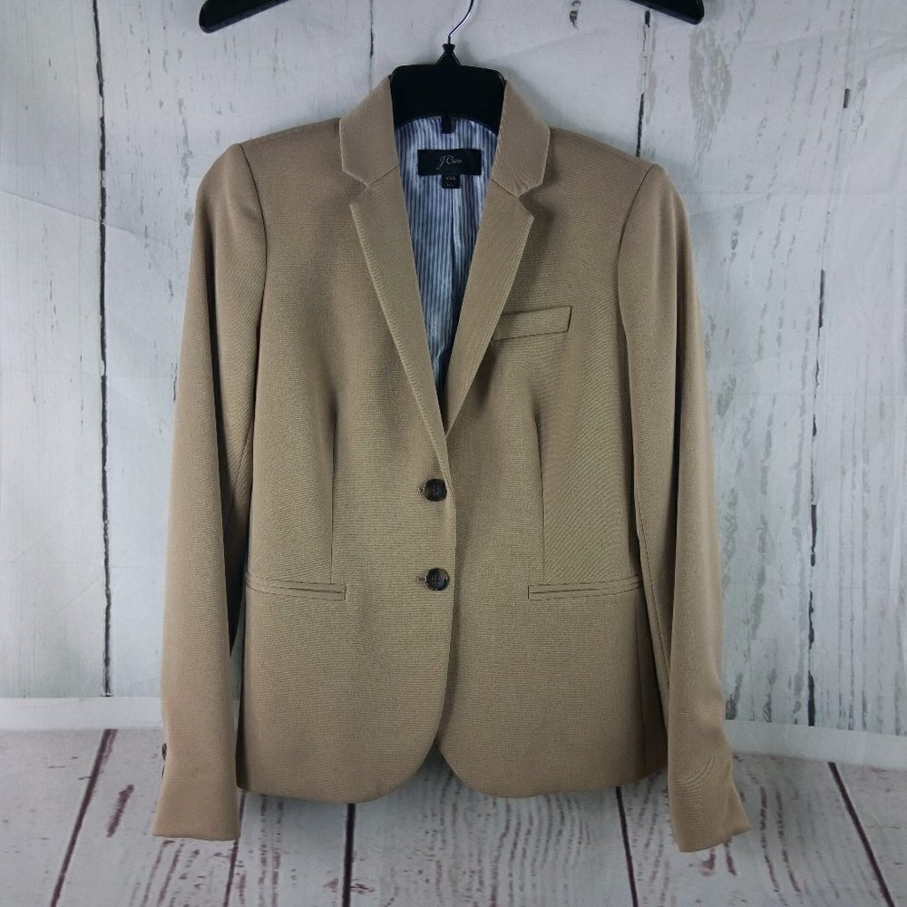 J Crew Women's Size XXS 2 Button Desert Tan Surgeon Cuff Suit Jacket Bla…